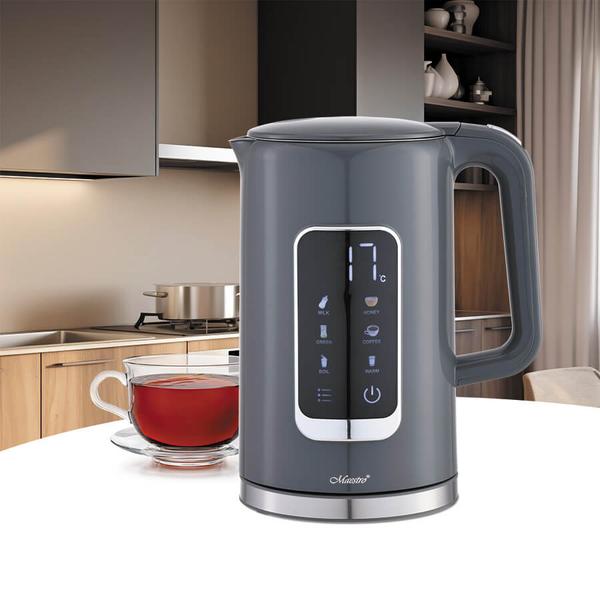 Fierbator de apa Maestro MR-024-GREY, 1.7 l, 2200 W, Afisaj tactil, Ajustare temperatura (Gri)