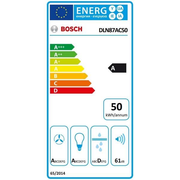 Hota incorporabila Bosch DLN87AC50, Putere de absorbtie 745 mc/h, Iluminare LED, Clasa A, 86 cm (Inox)