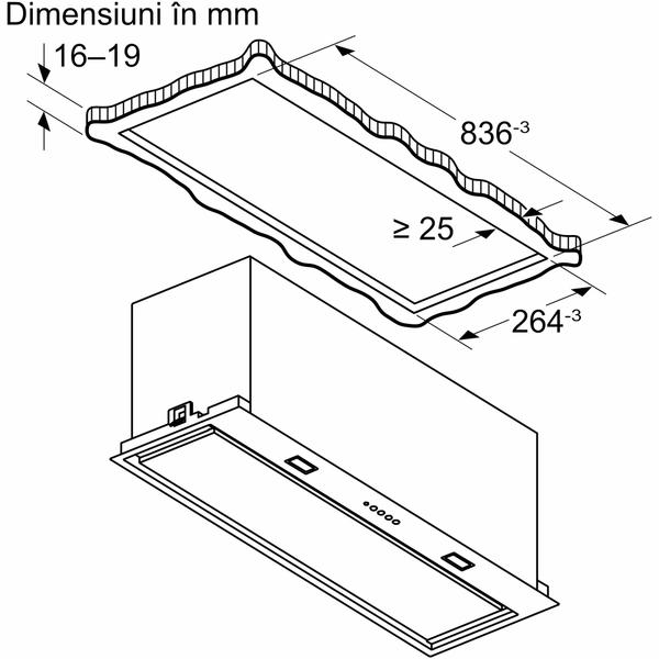 Hota incorporabila Bosch DLN87AC50, Putere de absorbtie 745 mc/h, Iluminare LED, Clasa A, 86 cm (Inox)