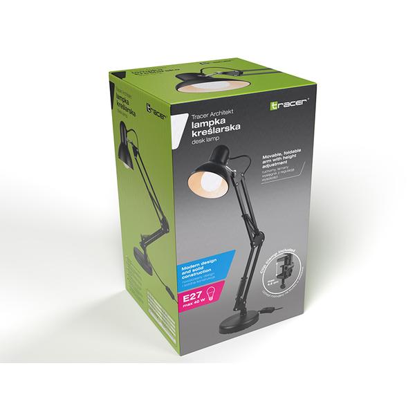Lampa de birou Tracer Architect 2in1 TRAOSW47244, 40 W, Soclu E27, 1.5m (Negru)