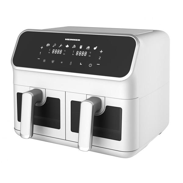 Friteuza dubla cu aer cald HEINNER HAF-H8DB17WH, 8 l, 1700 W, 8 programe, Temperatura reglabila 80-200 C, Ferestre supraveghere (Alb)