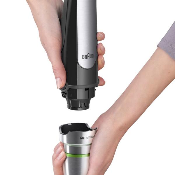 Mixer vertical Braun MQ7087X, 1000 W, Pahar gradat 0.6 l, Procesor alimente 1.5l, Tocator 0.35l, Accesoriu piure, Tel, viteza variabila, Negru