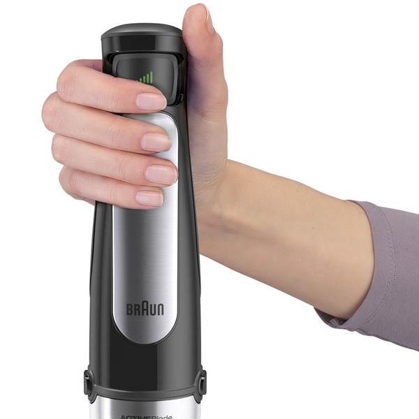 Mixer vertical Braun MQ7087X, 1000 W, Pahar gradat 0.6 l, Procesor alimente 1.5l, Tocator 0.35l, Accesoriu piure, Tel, viteza variabila, Negru