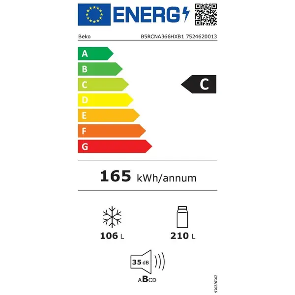 Combina frigorifica Beko B5RCNA366HXB1, 316 l, No Frost, Clasa C, AeroFlow, HarvestFresh, MaxStore, H 186,5 cm (Gri)