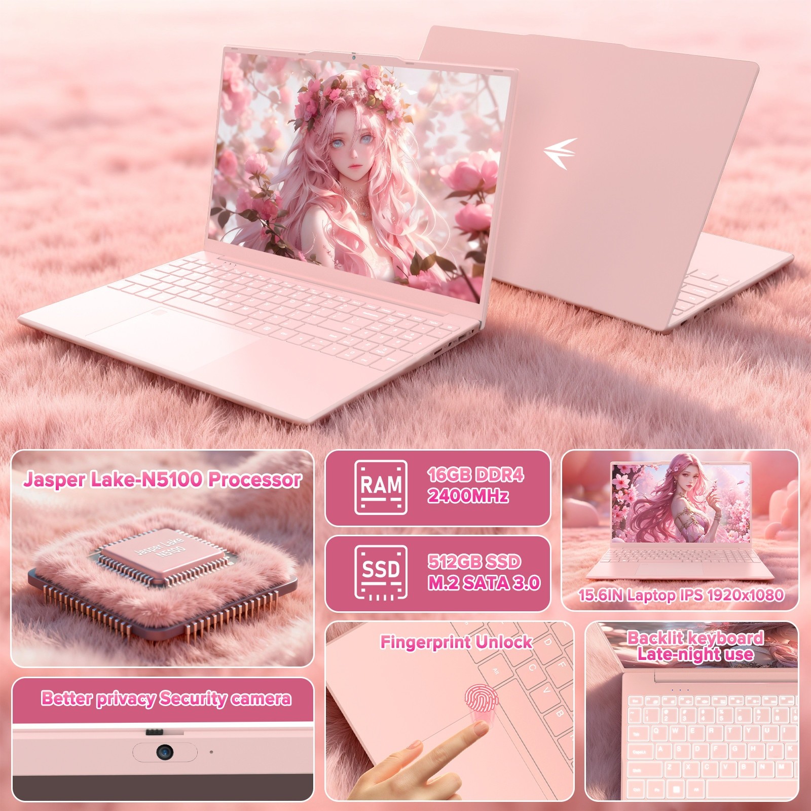 Laptop Auusda cu procesor Intel Alder Celeon N5100,4C/4T, 16GB, 512Go SSD, 15 "6" FHD, Windows 11, Intel UHD Graphics, Rosz