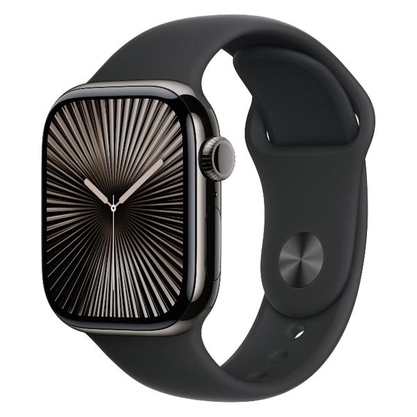 Smartwatch Apple Watch 10 GPS Cellular, Carcasa Slate Titanium  46mm, ecran LTPO OLED, 64GB, curea silicon Black Sport Band - S/M (Negru)