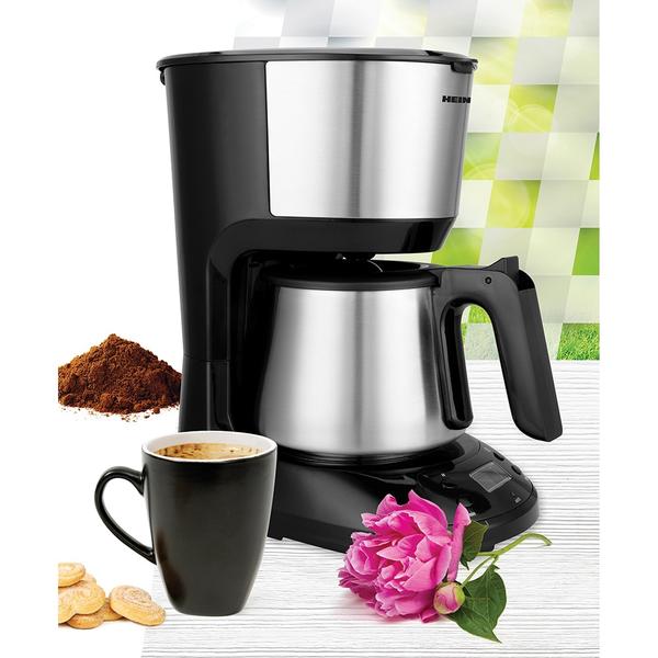 Cafetiera digitala Heinner Armoure HCM-D750SSBK, LCD, 1.25L, cana din otel inoxidabil, filtru si portfiltru detasabil, temporizator programabil, functie anti-scurgere, oprire automata, cana si portfiltru lavabile in masina de spalat vase, 750W, Negru/Ino