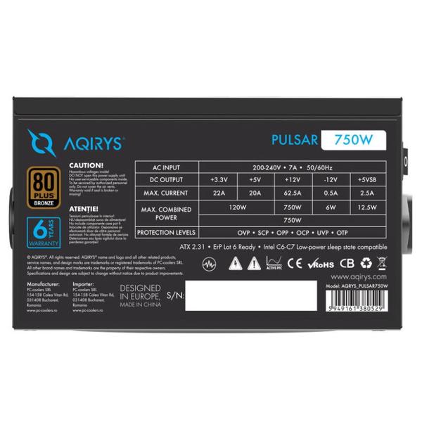 Sursa AQIRYS Pulsar, 80+ Bronze, 750W