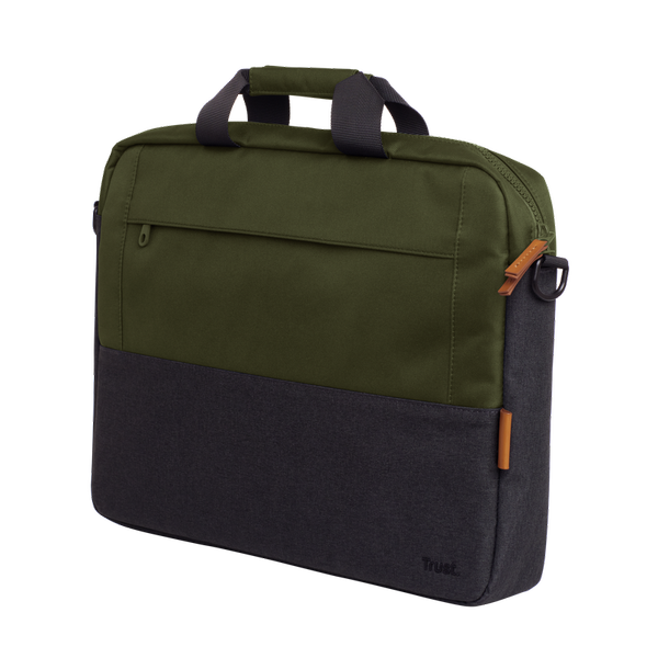 Geanta laptop Trust Lisboa 15.6inch, 2 compartimente, material POM, RPET Polyester, RPET, volum 2.1 L, Verde