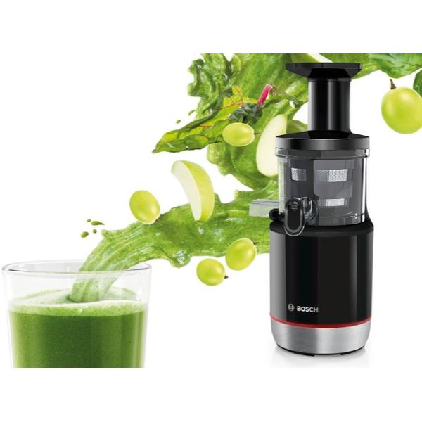 Storcator de fructe si legume Bosch VitaExtract MESM731M, 150 W, 55 rpm, 3 filtre, melc din Tritan, reverse, DripStop (Negru)