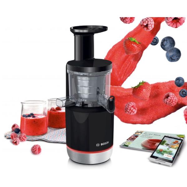 Storcator de fructe si legume Bosch VitaExtract MESM731M, 150 W, 55 rpm, 3 filtre, melc din Tritan, reverse, DripStop (Negru)