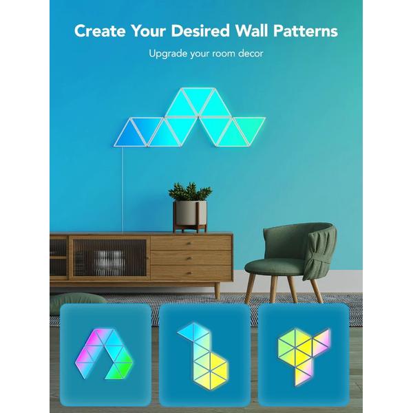 Kit 10 Panouri luminoase inteligente Govee Glide Triangle, RGBIC, Voice assistants