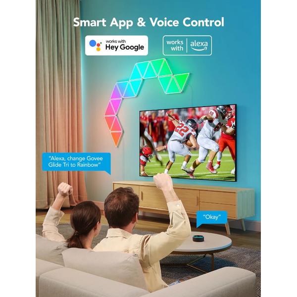 Kit 10 Panouri luminoase inteligente Govee Glide Triangle, RGBIC, Voice assistants