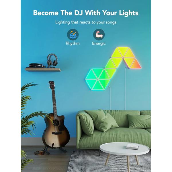 Kit 10 Panouri luminoase inteligente Govee Glide Triangle, RGBIC, Voice assistants