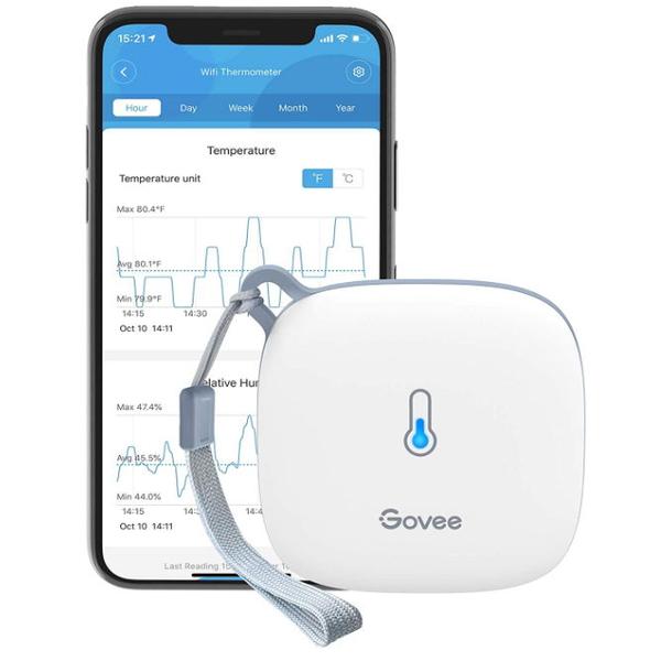 Termostat inteligent Govee H5179001, cu senzor de umiditate incorporat, Wi-Fi, control prin aplicatia (Alb)