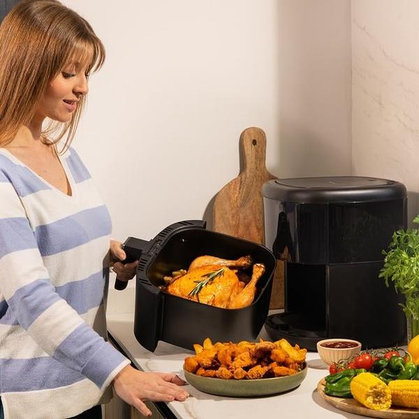 Friteuza cu aer cald fara ulei Cecotec Bombastik 6000, 1700W, 6L, Control tactil, 12 programe presetate, Negru
