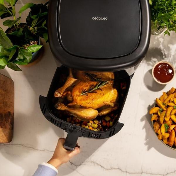 Friteuza cu aer cald fara ulei Cecotec Bombastik 6000, 1700W, 6L, Control tactil, 12 programe presetate, Negru