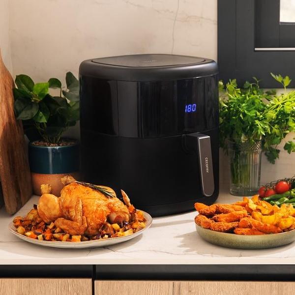 Friteuza cu aer cald fara ulei Cecotec Bombastik 6000, 1700W, 6L, Control tactil, 12 programe presetate, Negru