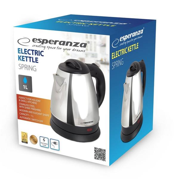 Fierbator, Esperanza EKK116S Spring, 1350W, 1L, Otel inoxidabil, Argint