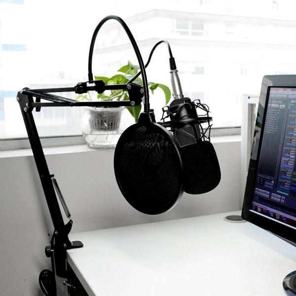 Microfon profesional Media Tech MT397S, cu accesorii pentru studio si streaming (Negru)