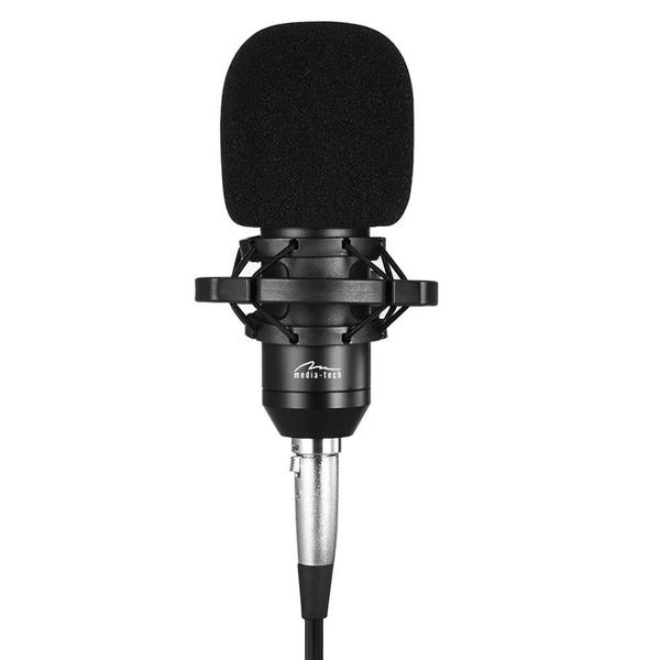 Microfon profesional Media Tech MT397S, cu accesorii pentru studio si streaming (Negru)