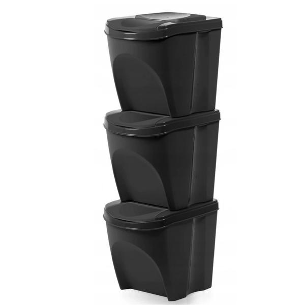 Set Recipiente plastic Noveen pentru reciclare selectiva, 3 x 25L, Negru