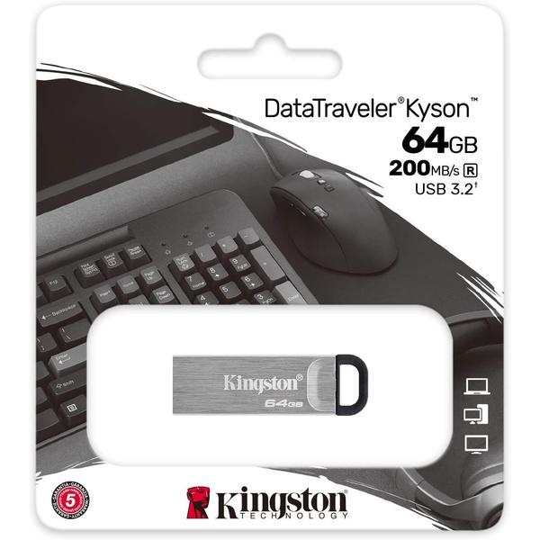Stick USB KINGSTON DataTraveler KYSON 64GB, USB 3.2 Gen 1 (Argintiu)