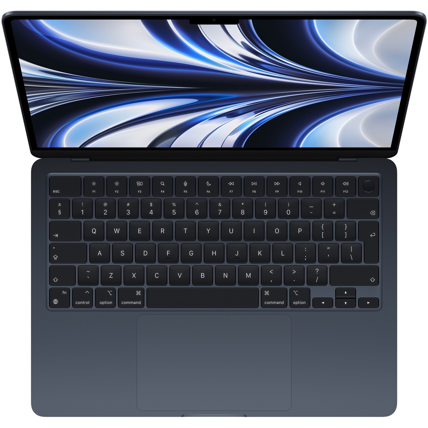 Laptop Apple MacBook Air 13" cu procesor Apple M2, 8 nuclee CPU si 8 nuclee GPU, 16GB RAM, 256GB SSD, Midnight, INT KB