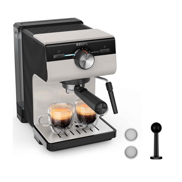 Espressor manual Krups Authentic C40 XP381B10, 15 bari, rezervor apa detasabil 2 L, duza spumare lapte, functie apa fierbinte, oprire automata (Gri)