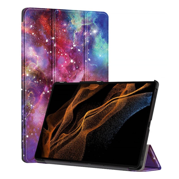 Husa tableta din piele pentru Samsung Galaxy Tab S10 Ultra, Protectie Completa, Galaxy design, Multicolor