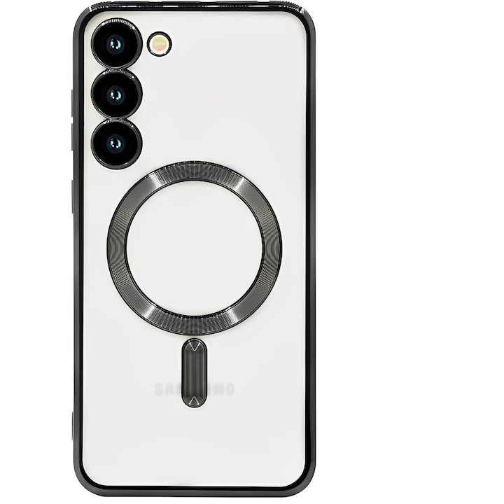 Husa compatibila cu Samsung Galaxy S24 Plus, ALC MOBILE, pentru telefon mobil cu protectie pentru camera, compatibila cu husa de protectie MagSafe, transparenta, care nu se ingalbeneste, rezistenta la socuri, contur Negru