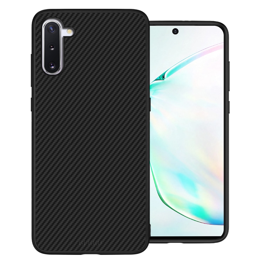 Husa Carbon Skin pentru Samsung Galaxy Note 10 - Silicon, ultraslim, fibra sintetica, suprafata mata - Gekko Mobile®