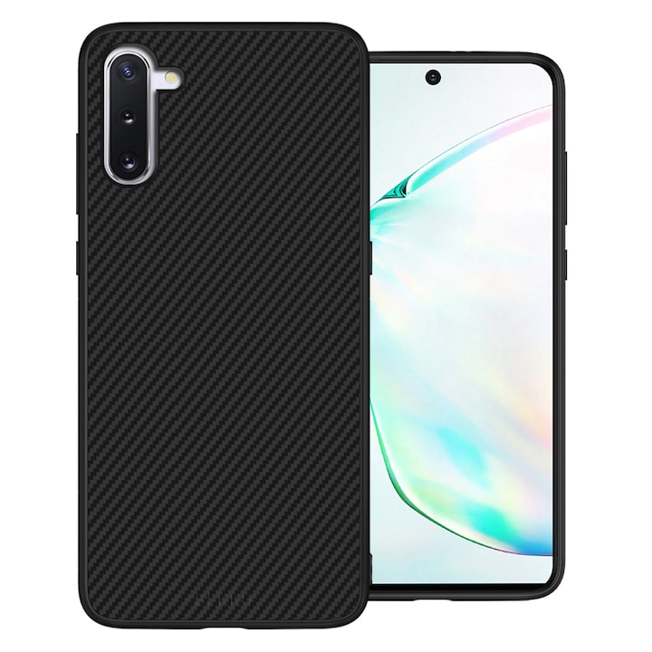 Husa Carbon Skin pentru Samsung Galaxy Note 10 - Silicon, ultraslim, fibra sintetica, suprafata mata - Gekko Mobile®