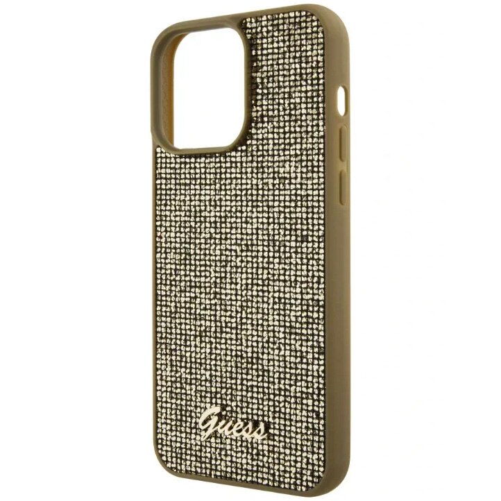 Husa de protectie Cover Guess Rhinestones Triangle Metal Logo pentru iPhone 15 Pro Max, Gold
