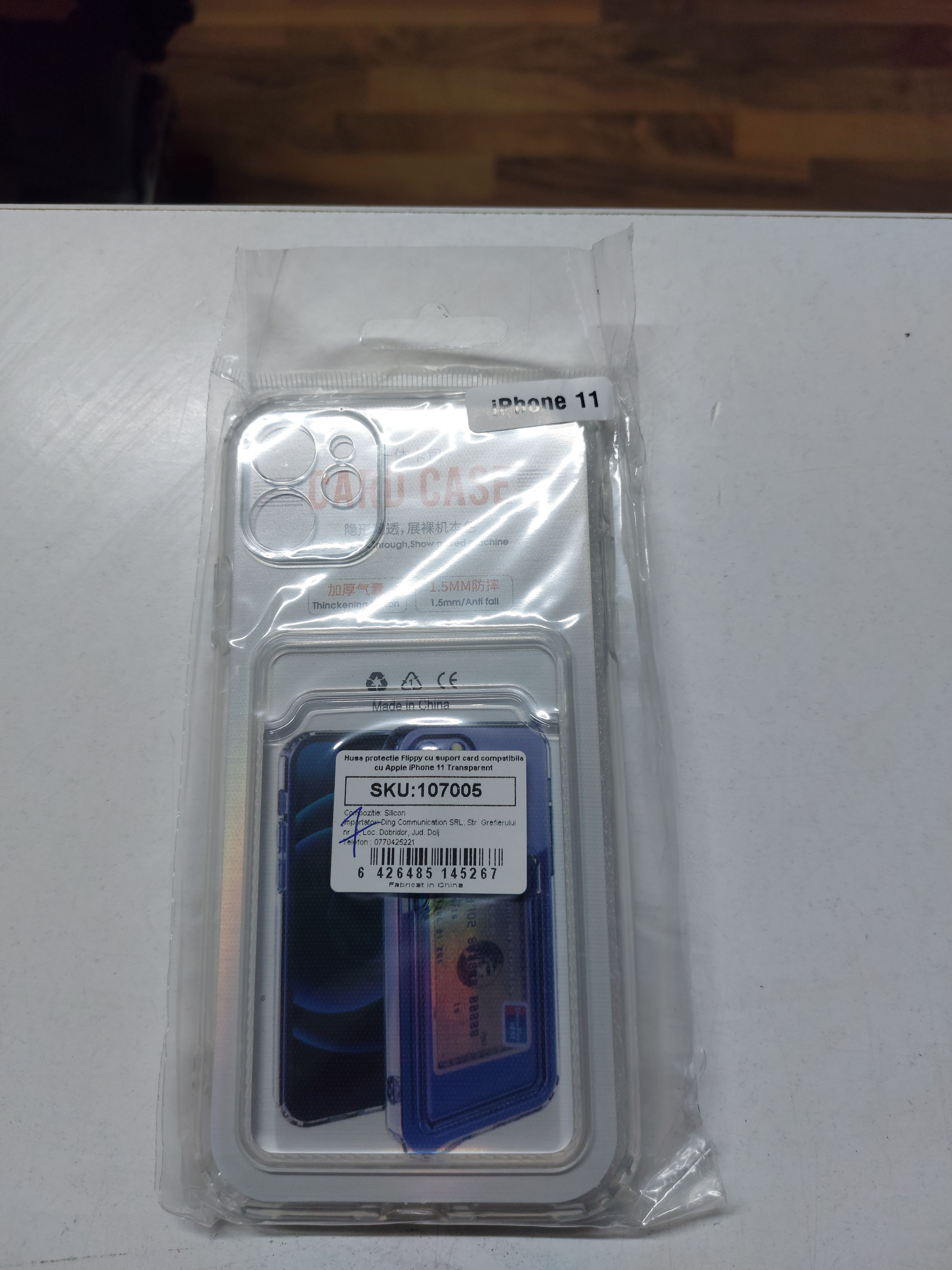 Husa protectie Flippy cu suport card compatibila cu Apple iPhone 11 Transparent