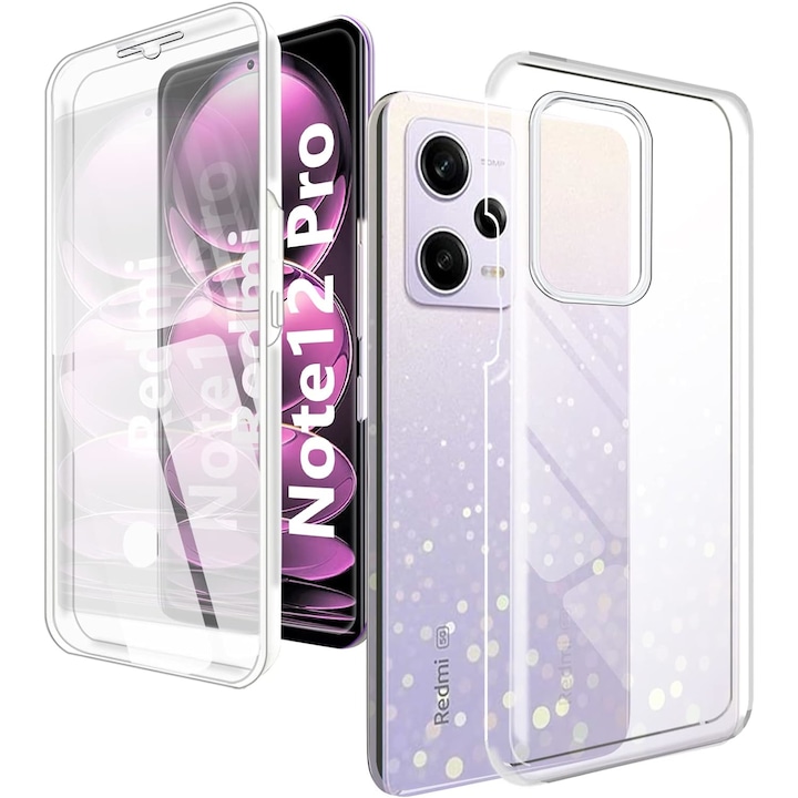 Husa 360 compatibila cu Xiaomi Redmi Note 12 Pro - V2 Transparent fata si spate