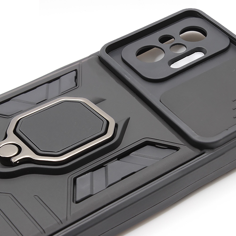 Husa de protectie pentru Xiaomi Redmi Note 10 Pro 4G, Lens Cover, Army Shield, Hybrid Armor, Ring Holder, Hard TPU, Negru