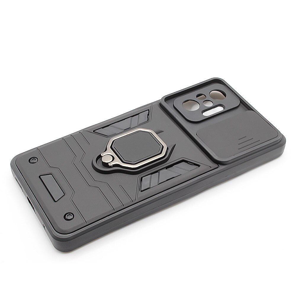 Husa de protectie pentru Xiaomi Redmi Note 10 Pro 4G, Lens Cover, Army Shield, Hybrid Armor, Ring Holder, Hard TPU, Negru