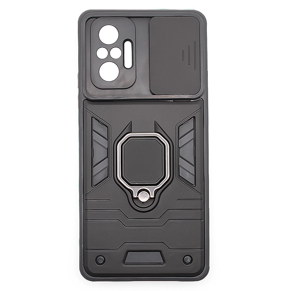 Husa de protectie pentru Xiaomi Redmi Note 10 Pro 4G, Lens Cover, Army Shield, Hybrid Armor, Ring Holder, Hard TPU, Negru