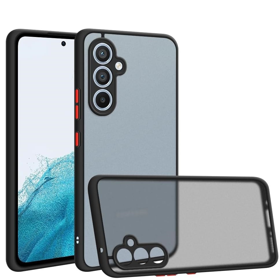 Husa hibrid ALC compatibila cu Samsung Galaxy A54 5G, husa de protectie rezistenta la zgarieturi, rezistenta la socuri, cadru TPU negru cu capac dur usor transparent pe spate