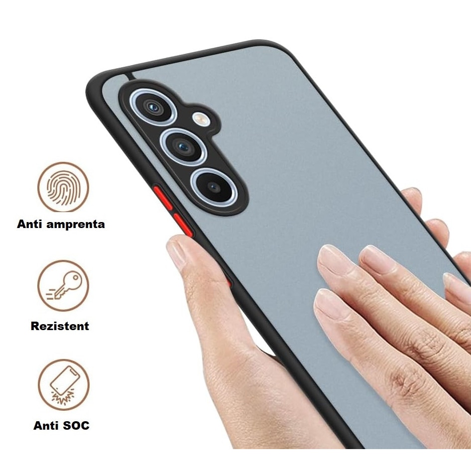 Husa hibrid ALC compatibila cu Samsung Galaxy A54 5G, husa de protectie rezistenta la zgarieturi, rezistenta la socuri, cadru TPU negru cu capac dur usor transparent pe spate