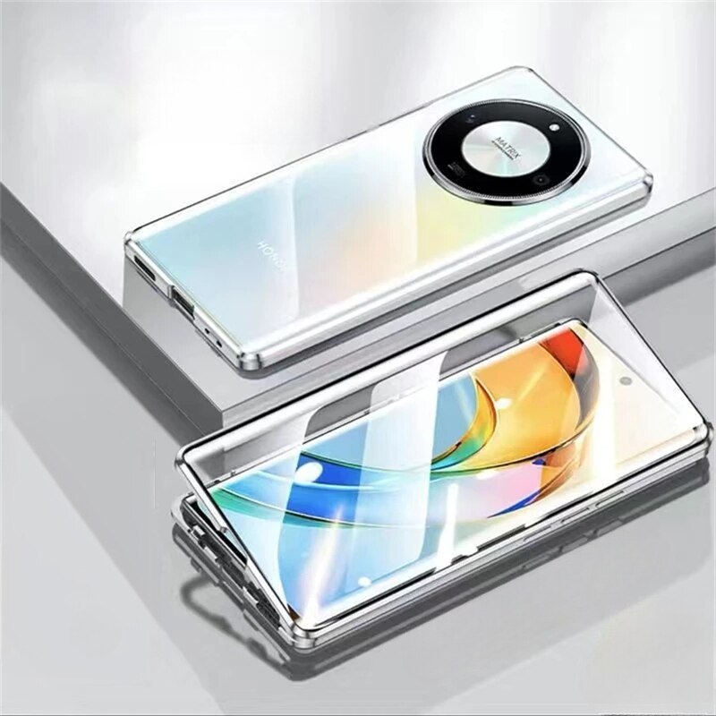 Husa Magnetic Dual Glass pentru Honor Magic 7 Lite, XGSM, Aluminiu/Sticla securizata, 9H, Argintiu