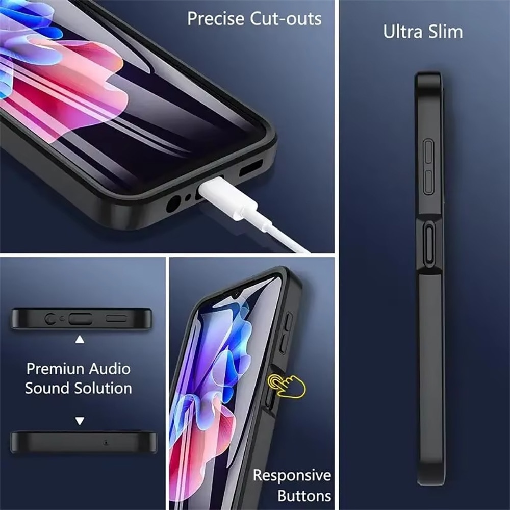 Husa 360 grade compatibila cu Xiaomi Redmi Note 13 Pro 4G, Cu protector de ecran inclus, Rezistenta la socuri, Anti-ingalbenire, Anti-zgarieturi, Durabila, Margini inaltate de 3mm, Negru/Transparent