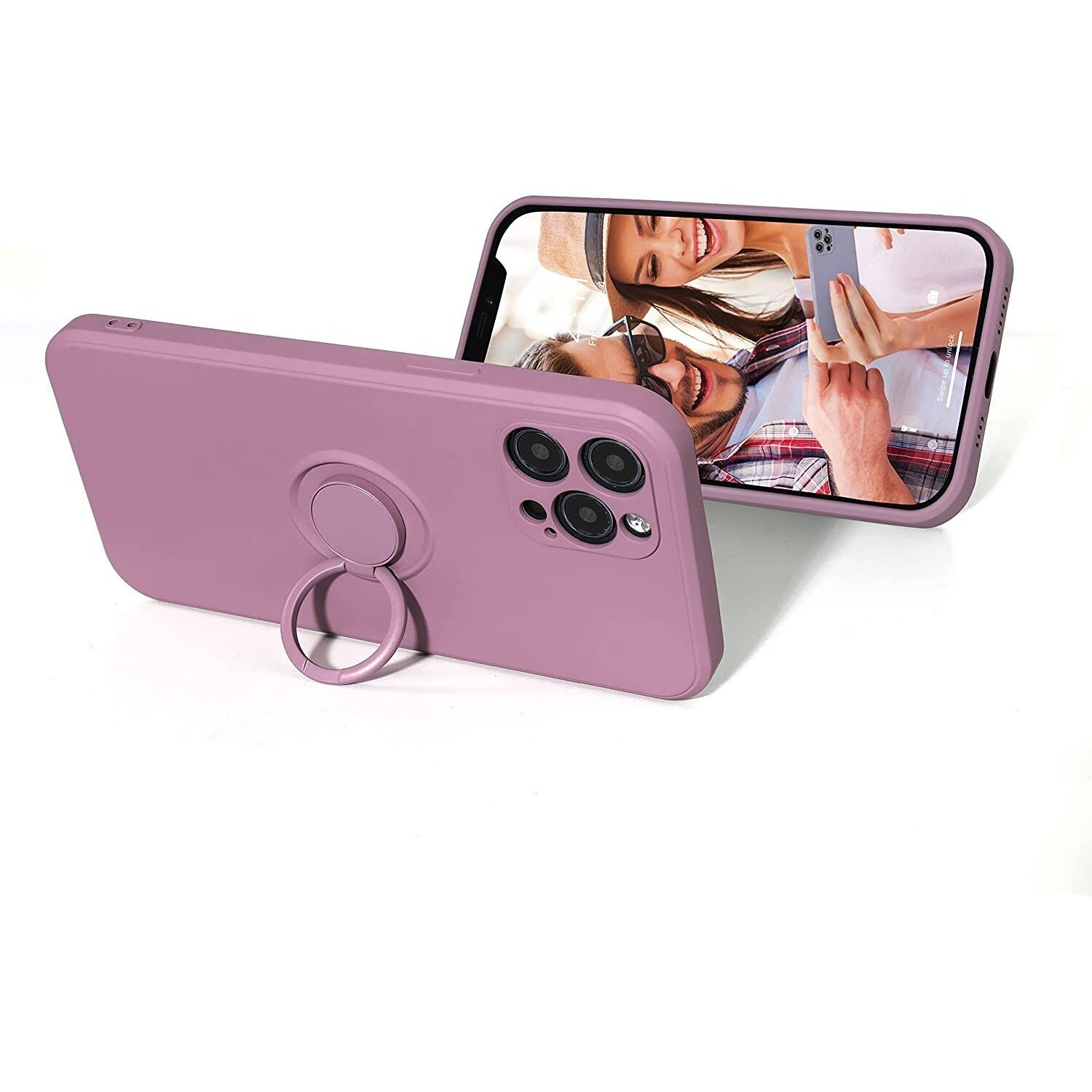 Husa protectie Flippy compatibila cu Samsung A32 5G Liquid Silicone Ring cu suport rotativ Mov