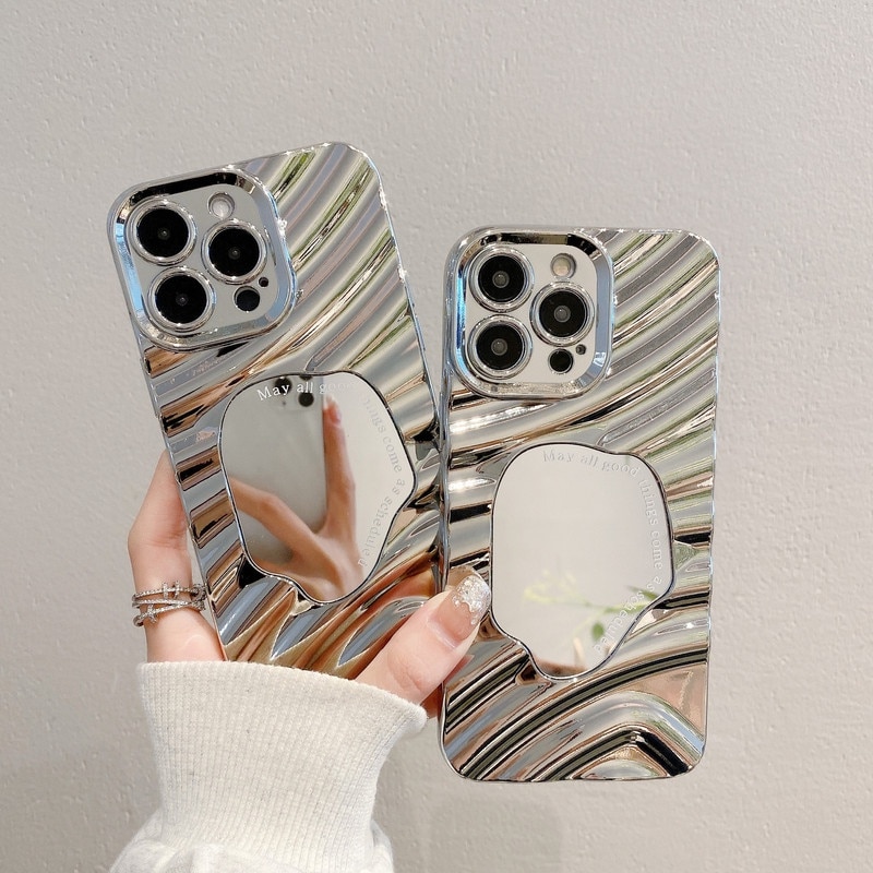 Husa telefon, model cu oglinda argintie, design val de apa, TPU, pentru iPhone 13 PRO