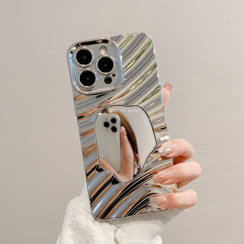 Husa telefon, model cu oglinda argintie, design val de apa, TPU, pentru iPhone 13 PRO