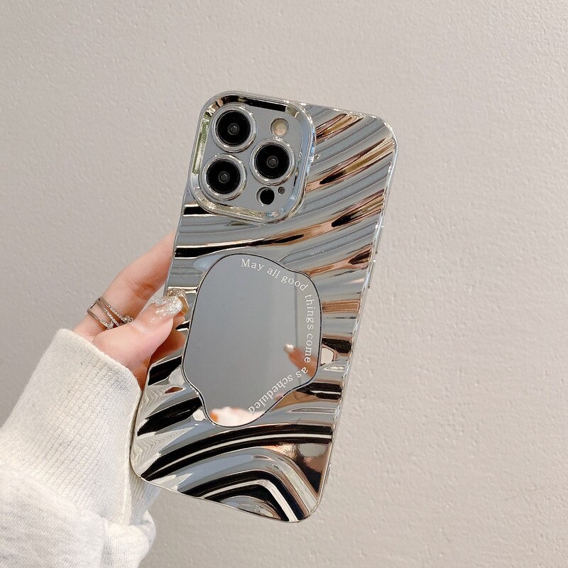 Husa telefon, model cu oglinda argintie, design val de apa, TPU, pentru iPhone 13 PRO