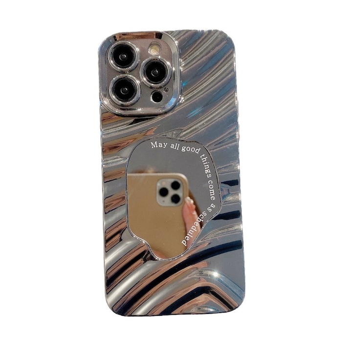 Husa telefon, model cu oglinda argintie, design val de apa, TPU, pentru iPhone 13 PRO