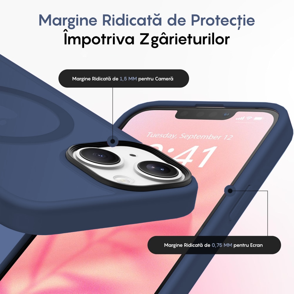 Husa compatibila cu Incarcare Magsafe compatibila cu iPhone 13 Mini, CASEY STUDIOS™, de Protectie, Slim, pentru Incarcare Wireless, Margini Ridicate de Protectia Ecranului si a Camerelor, Albastru Inchis