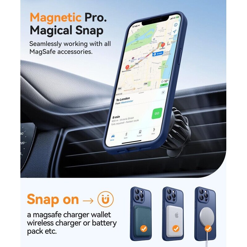Husa Compatibila MagSafe pentru Apple iPhone 13Pro Max | Design Slim cu Margini Ridicate si Acoperire Completa a Camerelor | Sistem Magnetic Integrat | Suport pentru Incarcare Wireless | Albastru inchis